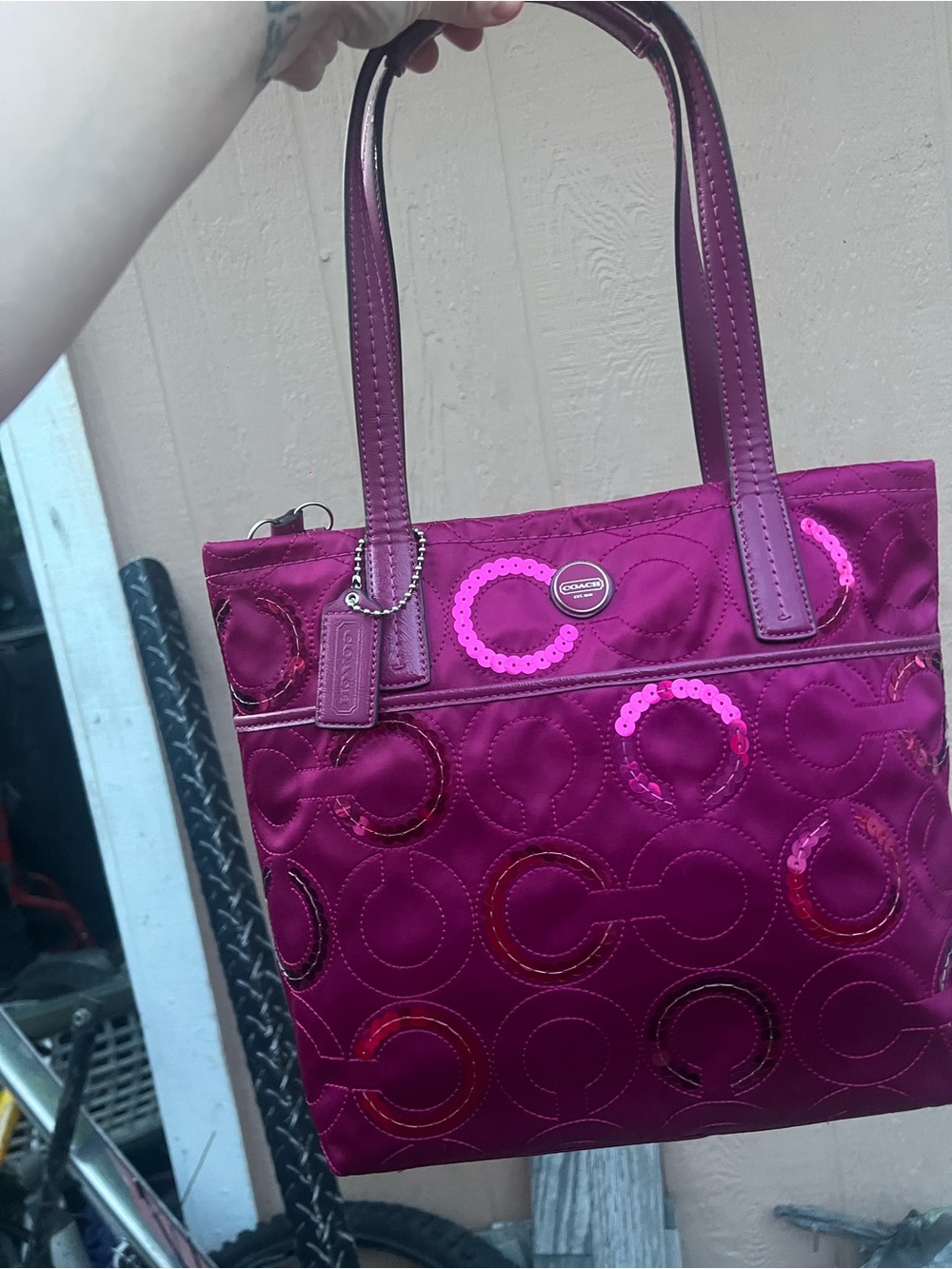 Coach Magenta Sequin Circle Tote